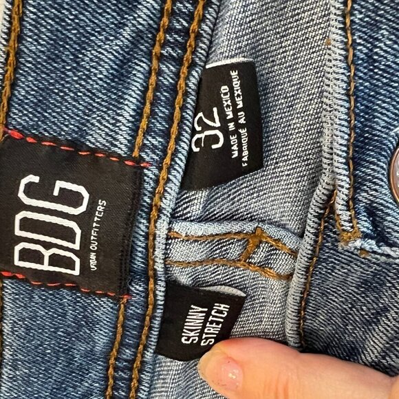 Urban Outfitters BDG Jeans Mens 32 Skinny Stretch Medium Wash Neon Ribbon Stripe - Picture 5 of 11